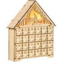 HOMCOM Adventskalender zum Befüllen 24 Schubladen Fächer Weihnachtskalender mit LED-Lichtern Adventskalenderbox Weihnachtsdekoration DIY MDF-Platte Naturholz 26,6 x 6 x 30 cm Aosom