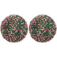 HOMCOM Set of Two Artificial Boxwood Balls Plants - Pink