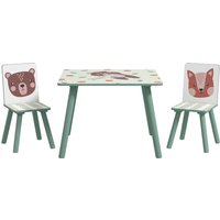 ZONEKIZ Kids Table and Chairs, Children Desk with 2 Chairs, 3 Pieces Toddler Activity Furniture Set for Bedroom, Nursery, Playroom, Green
