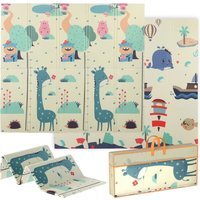 AIYAPLAY Tapete de Atividades para Bebé Dobrável e Reversível 196x176 cm Tapete de Brincar para Bebé XPE Dupla Face Impermeável Multicolor Aosom Por