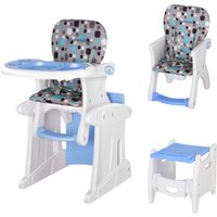 HOMCOM 3-in-1 Baby Chair: Convertible Booster High Chair, Sturdy HDPE Construction, Easy-Clean Design, Space-Saving, Blue Hue Aosom UK