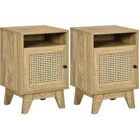 HOMCOM Bedside Cabinets: Rattan-Infused Duo with Shelving & Storage, Natural Charm Aosom UK