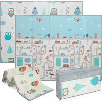 AIYAPLAY Spielmatte Faltbar Doppelseitige Krabbelmatte Baby wasserdicht rutschfest Spiel Matte Kindermatte mit Tiermotiv Spielteppich 146,5 x 195 x 1,5 cm Mehrfarbig Aosom