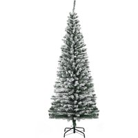 HOMCOM Künstlicher Weihnachtsbaum 180 cm Bleistift Kiefernbaum mit Schnee, 738 Spitzen Beflockter Christbaum Weihnachtsdeko inkl. Metallständer für drinnen Aosom