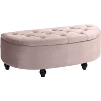HOMCOM Semi-Circle Bed End Bench Ottoman with Storage Tufted Upholstered Accent Seat Footrest Stool w/ Rubberwood Legs for Bedroom, Pink Aosom UK