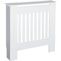 HOMCOM Vertical Slatted Radiator Cover, MDF Wooden Cabinet for Home Office, 78L x 19W x 81H cm, White Aosom UK