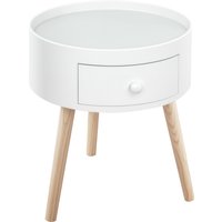HOMCOM Modern Round Coffee Table, Wooden Side Table with Drawer, Wood Legs, Living Room Storage, White Aosom UK
