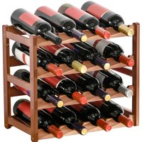 HOMCOM Free Standing Bamboo Wine Rack with 16 Bottles Holder, 4-tier Water Bottle Organizer, Display Shelf for Countertop, Home Bar, Brown Aosom UK
