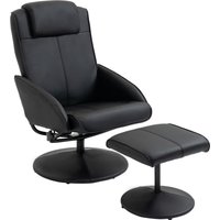 HOMCOM Relaxsessel mit Hocker, 360°drehbarer Fernsehsessel mit Liegefunktion, TV Sessel, Lesesessel für Wohnzimmer, Schlafzimmer, Kunstleder, Schwarz Aosom