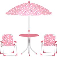 AIYAPLAY Kindersitzgruppe mit Sonnenschirm Höhenverstellbar Kindersitzgarnitur Kindertisch mit 2 Klappstühlen Sitzgarnitur Kinder Sitzgruppe Outdoor Gartenmöbel für Garten Strand, Rosa Aosom