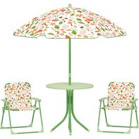 AIYAPLAY 4 Pieces Kids Garden Table and Chair Set with Adjustable Parasol, Folding Chairs, Table, Fox Pattern, Green