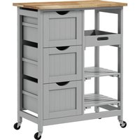 HOMCOM Rolling Kitchen Island Cart, Bar Serving Cart, Compact Trolley on Wheels with Wood Top, Shelves & Drawers, Grey