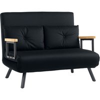 HOMCOM Convertible Double Sofa Bed, 180° Recline, Velvet Touch Fabric & Wooden Armrests, with 20CM Cushions & 2 Pillows, Black Aosom UK
