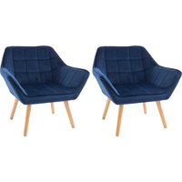 HOMCOM Armchair Accent Chair Wide Arms Slanted Back Padding Iron Frame Wooden Legs Home Bedroom Furniture Seating Set of 2 Blue Aosom UK