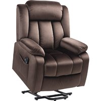 HOMCOM Fernsehsessel mit Aufstehhilfe Elektrisch Relaxsessel mit Liegefunktion, Vibrationsmassage, Heizfunktion, TV-Sessel mit Taschenfederkern, Seitentasche und Fernbedienung, Braun Aosom