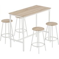 HOMCOM Bartisch mit Barhocker Set Tresentisch mit 4 Stühlen mit Fußstütze, Platzsparend Bartisch Set für Esszimmer, Kleine Raum, Eiche Aosom