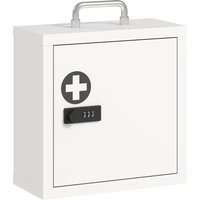 HOMCOM Medizinschrank, abschließbarer Medikamentenschrank mit Kombinationsschloss, Griff, 2 Ebenen, Erste-Hilfe-Schrank aus Edelstahl für Küche, Flur, Wohnzimmer, 30 x 14 x 30 cm, Weiß Aosom