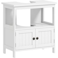 kleankin Pedestal Under Sink Cabinet with Double Doors, Modern Bathroom Vanity Storage Unit with Shelves, White Aosom UK