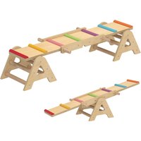 AIYAPLAY Holzwippe und Schwebebalken, 2 in 1 Kinder Gartenwippe für drinnen und draußen, Wippe für 2-4 Jahre, Mehrfarbig 133 x 38 x 24 cm Aosom