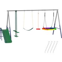 AIYAPLAY Schaukelgestell 5 in 1 Kinderschaukel Set mit Rutsche höhenverstellbar Schaukelgerüst mit Nestschaukel Gurtschaukel Gleiter Stehschaukel bis 350 kg für 3-8 Jahre 382x196 x203 cm Mehrfarbig Aosom