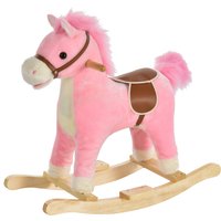HOMCOM Schaukelpferd Rosa Plüsch-Schaukeltier mit Tiergeräuschen für Kinder 36-72 Monate 65x32,5x61 cm Spielzeug Aosom.de