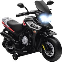 AIYAPLAY Elektro Motorrad Kinder 6V Elektromotorrad Kindermotorrad mit 2 Hilfsrädern, Beleuchtung, Musik, Soft-Start, bis zu 2,4 km/h für Kinder von 1,5-3 Jahren Schwarz Aosom