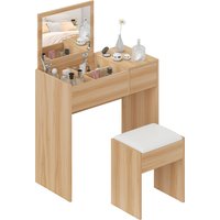 HOMCOM Dressing Table Set with Cushioned Stool, Flip-up Mirror, and Drawer in Wood Grain Finish Aosom UK
