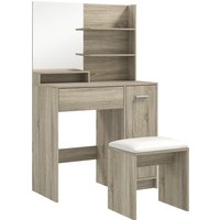 HOMCOM Dressing Table and Stool Set, with Storage - Natural Wood Finish