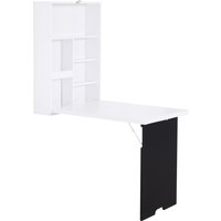 HOMCOM Floating Desk Drop-Leaf Table, with Chalkboard and Storage Shelf, Multifunctional Floating Desk for Home Office Study, White Aosom UK
