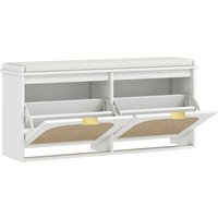 HOMCOM Hallway Shoe Storage Bench with Padded Seat and 2 Flip Drawers, Modern Storage Solution for Hallway & Entryway, White Aosom UK