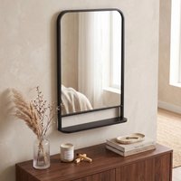 HOMCOM Modern Wall Mirror with Storage Shelf, 86 x 53 cm, Contemporary Design for Bedroom, Living Room, Black Aosom UK