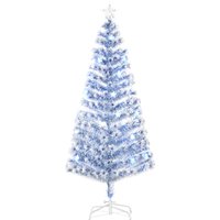 HOMCOM Artificial Fibre Optic Christmas Tree w/ 26 LED Lights Pre-Lit White Blue 6FT