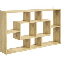 HOMCOM Estante de Parede Decorativa para Livros CDs com 8 Cubos 85x14,5x47,5 cm Carvalho Aosom Portugal