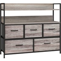 HOMCOM Rustic Chest of Five Fabric Drawers - Grey Wood Effect Aosom UK