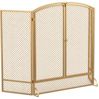 HOMCOM Grade de proteção para lareira dobrável em 3 partes com portas duplas, grade metálica resistente ao calor, Cor Dourada Aosom Portugal