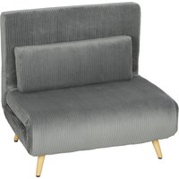 HOMCOM Poltrona-cama 3 em 1, poltrona desdobrável em veludo cotelê com função de cama e encosto ajustável, almofada Cinza escuro Aosom Portugal