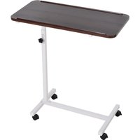 HOMCOM Portable Overbed/Chair Table Sofa Side Notebook Laptop Desk PC Stand Height Adjustable w/ Lockable 4 Castors & Wooden Top - Brown Aosom UK