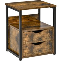 HOMCOM Industrial Side Table with Storage Drawer and Shelf, Slim Sofa Table Bedside Cabinet, Rustic Brown | Aosom Ireland