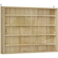 HOMCOM 5-Tier Wall Display Shelf Unit Cabinet w/ 4 Adjustable Shelves Glass Doors Home Office Ornaments 60x80cm Oak Aosom UK