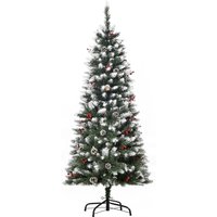 HOMCOM 5FT Pencil Christmas Tree with Red Berries and Pinecones Holiday Home Indoor Decoration with Foldable Feet, Green