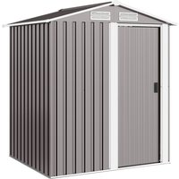 Outsunny Garden Metal Tool Storage Shed with Sliding Door, Sloped Roof and Foundation Kit, 152 x 132 x 188cm, Grey