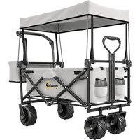 Outsunny Folding Trolley Cart Storage Wagon Beach Trailer 4 Wheels with Handle Overhead Canopy Cart Push Pull for Camping, Grey | Aosom Ireland