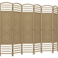 HOMCOM Paravent 6-teilig 240 x 170 cm Faltbar Raumteiler Trennwand aus Wellenfaser, Sichtschutz für Wohnzimmer, Schlafzimmer, Büro, Naturholz Aosom
