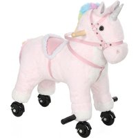 AIYAPLAY Cavalinho Unicórnio de Peluche com Rodas, Sons, Pegas e Apoios para os Pés, Rosa, 1-3 Anos Aosom Portugal