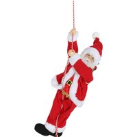 HOMCOM Weihnachtsmann 60 cm Singend und Kletternd Weihnachtsmann mit Geschenk und Seil, Klassische Weihnachtsdekoration mit Soundfunktion, Indoor, Rot Aosom
