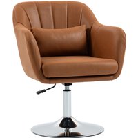 HOMCOM Swivel Accent Chair for Living Room Contemporary Vanity Armchair with Adjustable Height Thick Cushion Lumbar Support Armrest Brown Aosom UK