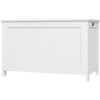 HOMCOM Storage Chest, Modern Storage Trunk with 2 Safety Hinges and Cut-out Handles, Wooden Toy Box for Living Room, 76x40x48 cm, White Aosom UK