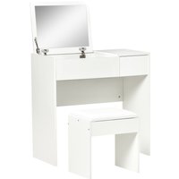 HOMCOM Schminktisch Frisiertisch Kosmetiktisch Klappspiegel mit Hocker Weiß 80 x 40 x 79cm Aosom