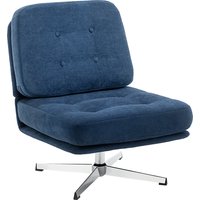 HOMCOM Sessel 360°Drehbarer Loungesessel mit Chenille-Optik, Breiter Sitzfläche, Schneidersitz Polsterstuhl mit Metallbeinen, Gepolstert Relaxsessel Lesesessel für Wohnzimmer, Schlafzimmer, Dunkelblau Aosom