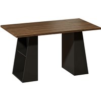 HOMCOM Schreibtisch 140 cm, Computertischh mit 4 offenen Ablagen und Metallrahmen, Arbeitstisch mit trapezförmigem Gestell großer Arbeitsplatz für Home Office und Arbeitszimmer, Braun, Schwarz Aosom